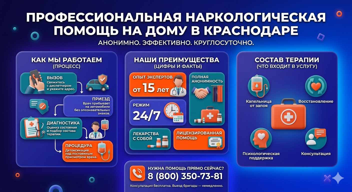Инфографика о принципах лечения алкоголизма на дому в Костроме: этапы вызова нарколога, преимущества анонимной детоксикации и состав медицинской помощи.